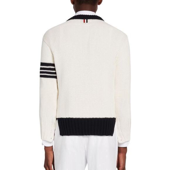 Thom Browne Cotton Jersey Pocket 4-Bar Stripe Crew Neck Sweater White Size S - Picture 3 of 8